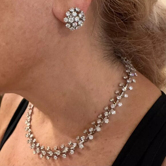 Authentic Tiffany & Co Spray Platinum Diamond Necklace Earrings Set Paper France - Picture 15 of 16